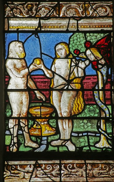 Window depicting Adam, Eve, the Serpent and the Forbidden Fruit by French School